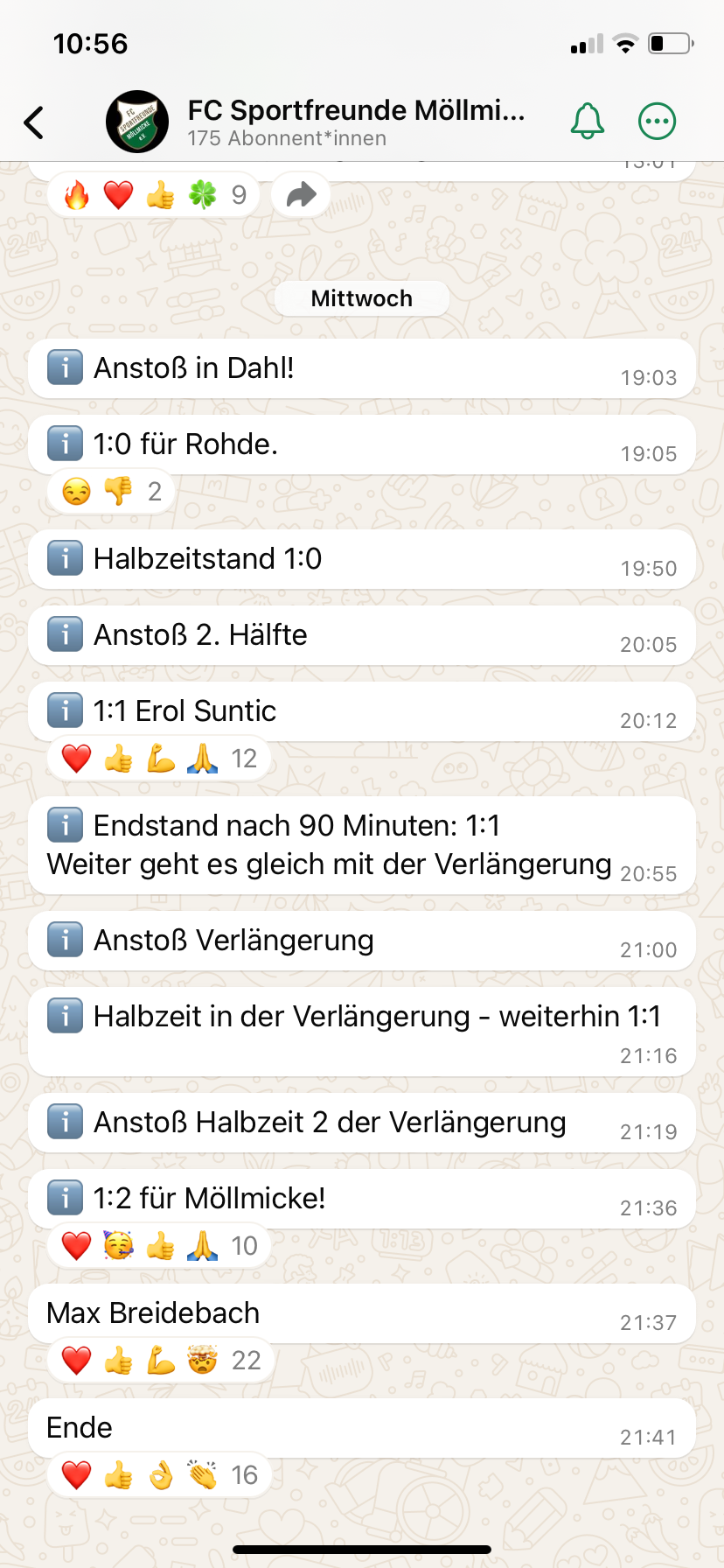 Bisherige Vorschau des FCM-WhatsApp-Kanals